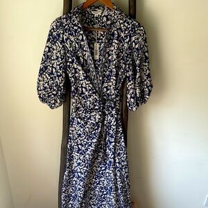 NWT White and Blue Puff Sleeve Wrap Sundress